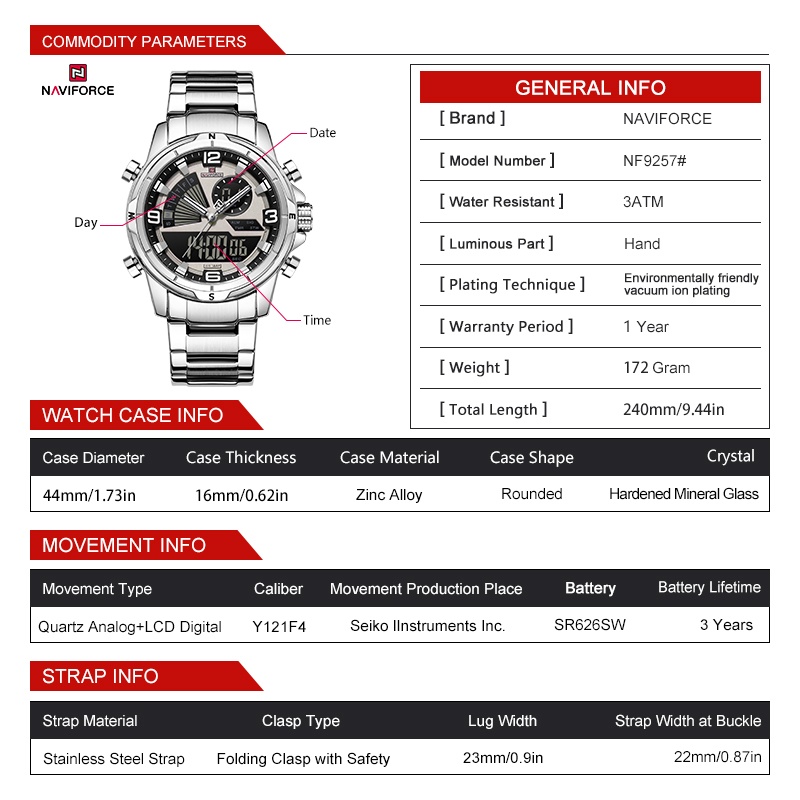NAVIFORCE Men Dual Display Wat - đánh giá và giá Watch Display Box
